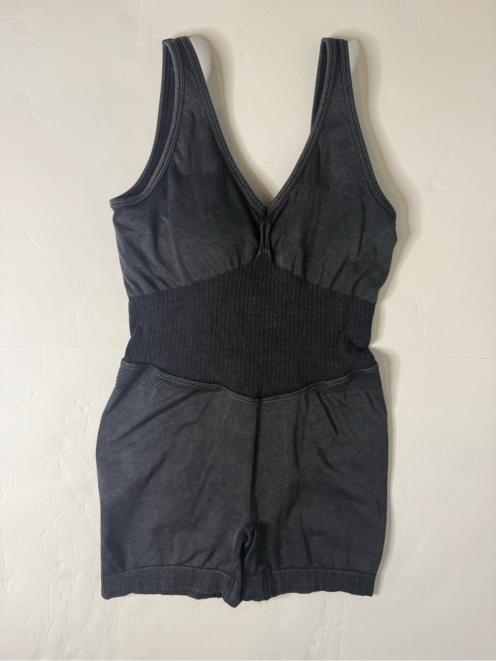 JoyLab Black V-Neck Seamless Ribbed Waist Romper